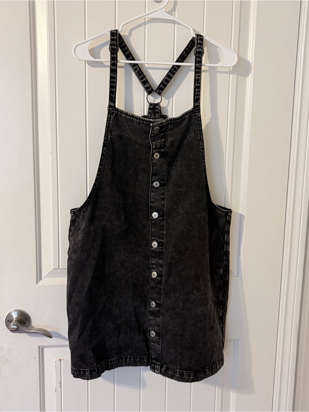 American Eagle Black Button-Front Denim One-Piece Romper